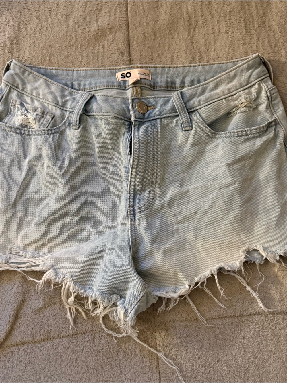 SO Light Blue Distressed Denim Cutoff Shorts